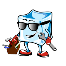 an ice cube in sunglasses with a tool box